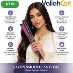 Professional Wide Plate Flat Iron with Keratin Coating – Adjustable High Temperature Hair Straightener, Black Pink