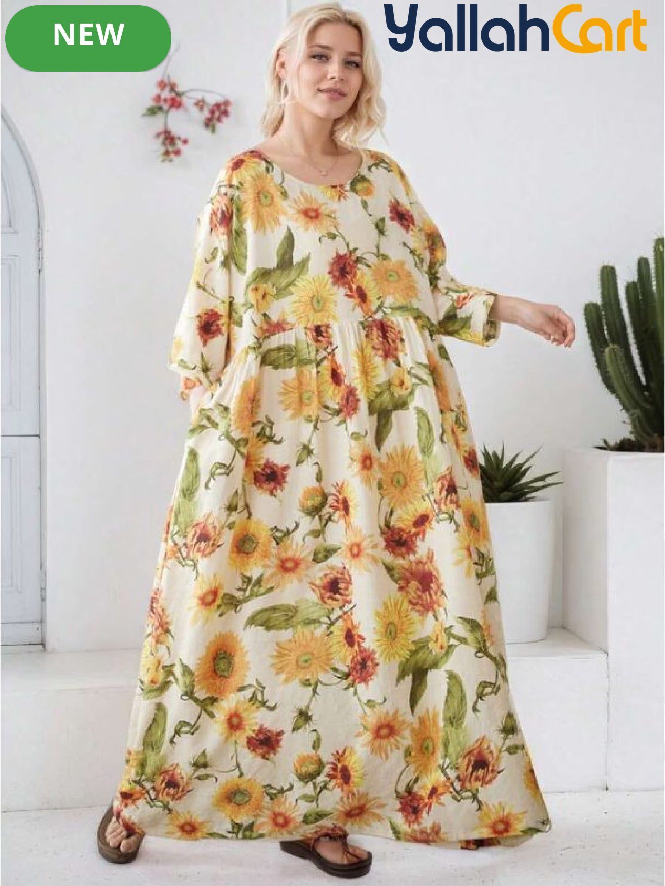 Women’s Elegant Yellow Sunflower Bohemian Summer Dress – Casual Holiday Beach Dress