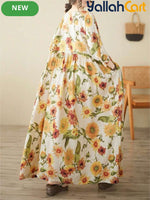Women’s Elegant Yellow Sunflower Bohemian Summer Dress – Casual Holiday Beach Dress