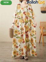 Women’s Elegant Yellow Sunflower Bohemian Summer Dress – Casual Holiday Beach Dress
