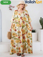 Women’s Elegant Yellow Sunflower Bohemian Summer Dress – Casual Holiday Beach Dress