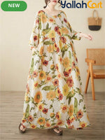 Women’s Elegant Yellow Sunflower Bohemian Summer Dress – Casual Holiday Beach Dress