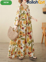 Women’s Elegant Yellow Sunflower Bohemian Summer Dress – Casual Holiday Beach Dress