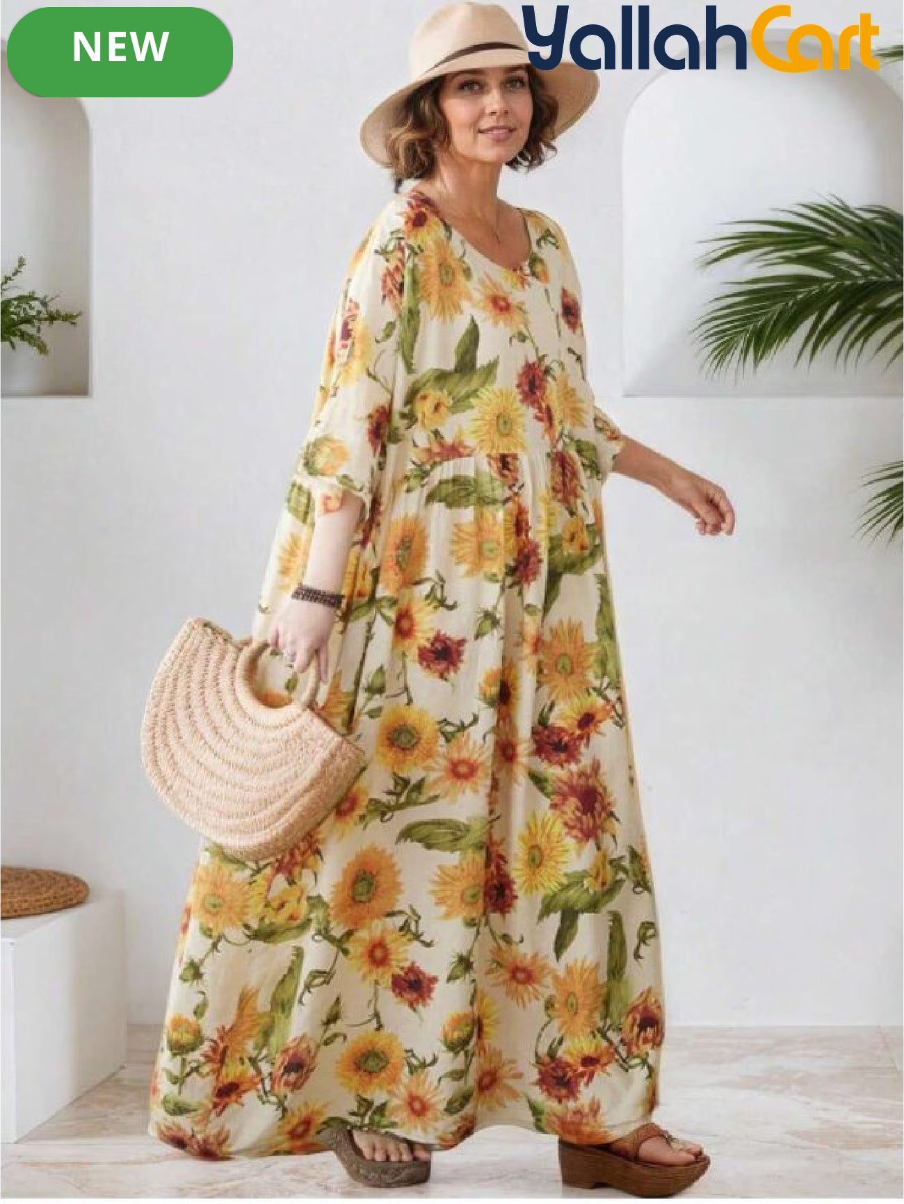 Women’s Elegant Yellow Sunflower Bohemian Summer Dress – Casual Holiday Beach Dress