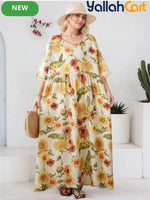 Women’s Elegant Yellow Sunflower Bohemian Summer Dress – Casual Holiday Beach Dress