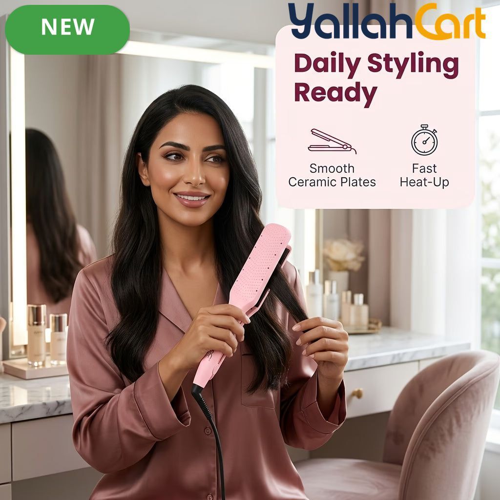 Professional Wide Plate Ceramic Hair Straightener – Pink