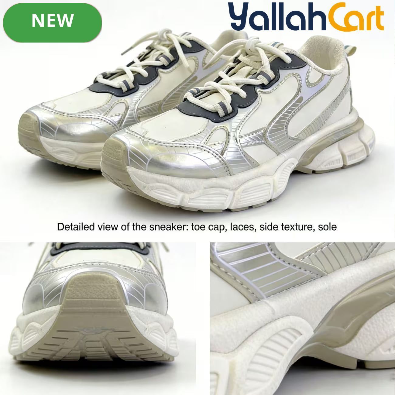Desai Women's Chunky Platform Sneakers – Silver & White Metallic Lace-Up Casual Shoes