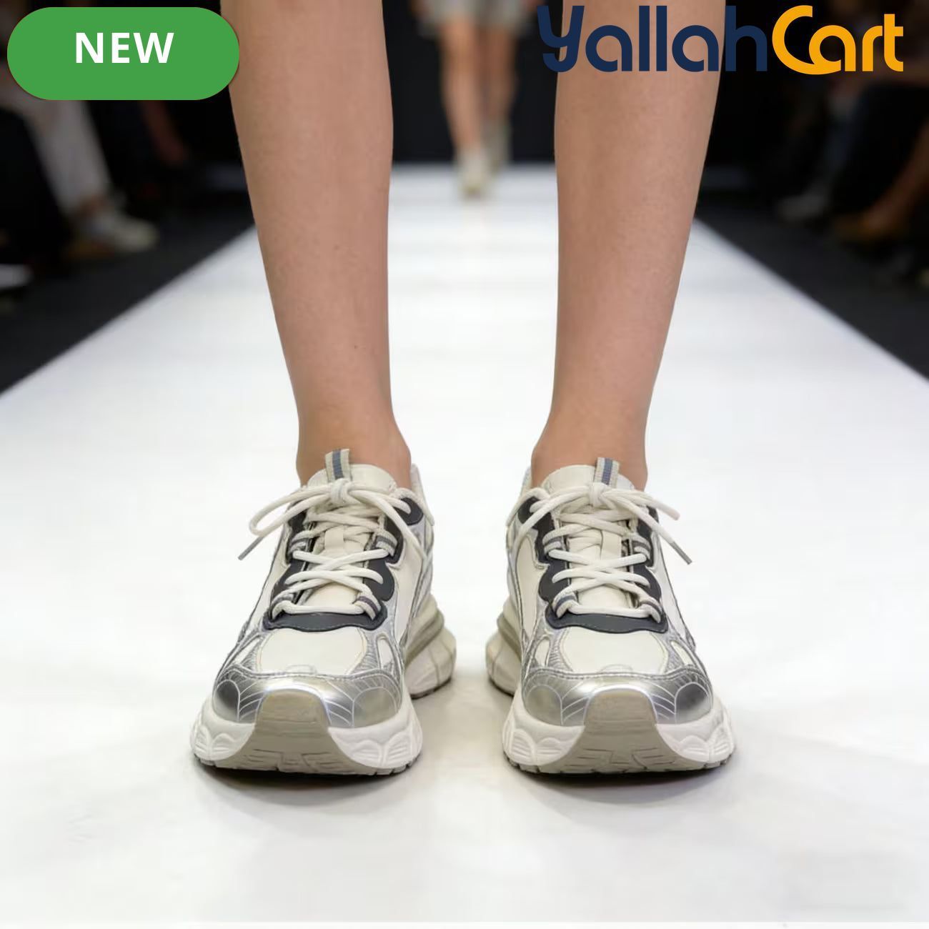 Desai Women's Chunky Platform Sneakers – Silver & White Metallic Lace-Up Casual Shoes