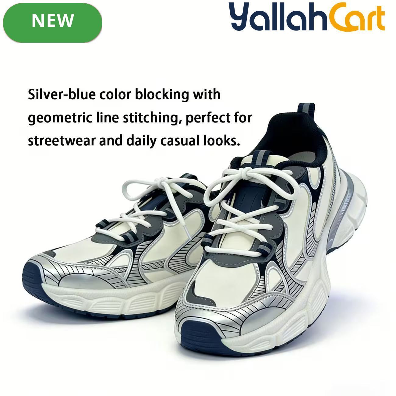Desai Women's Chunky Platform Sneakers – Silver & White Metallic Lace-Up Casual Shoes