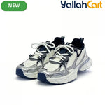 Desai Women's Chunky Platform Sneakers – Silver & White Metallic Lace-Up Casual Shoes