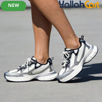 Desai Women's Chunky Platform Sneakers – Silver & White Metallic Lace-Up Casual Shoes