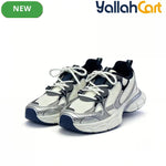 Desai Women's Chunky Platform Sneakers – Silver & White Metallic Lace-Up Casual Shoes