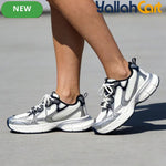 Desai Women's Chunky Platform Sneakers – Silver & White Metallic Lace-Up Casual Shoes