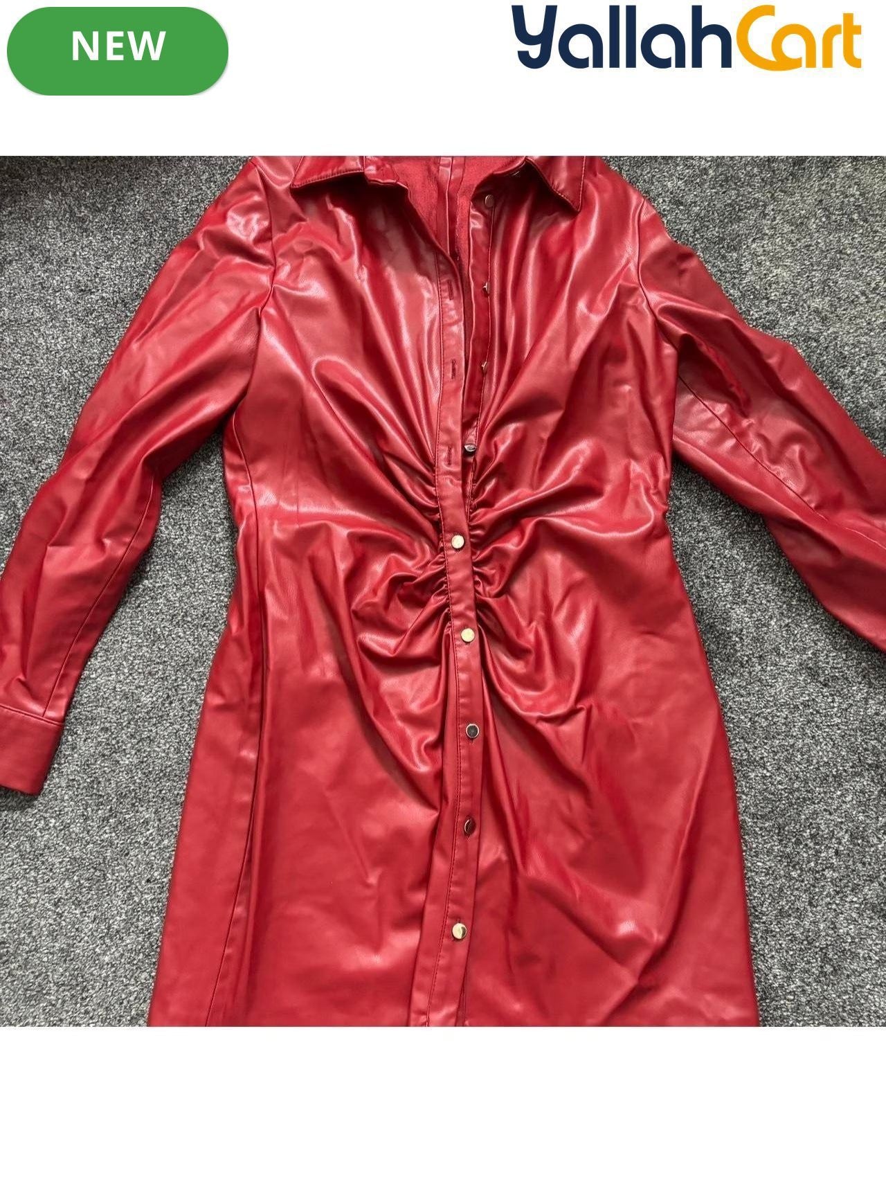Women's Elegant Leather Red Long Dress