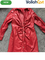 Women's Elegant Leather Red Long Dress