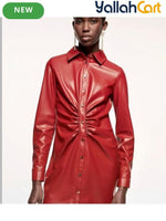 Women's Elegant Leather Red Long Dress