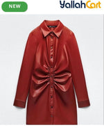 Women's Elegant Leather Red Long Dress