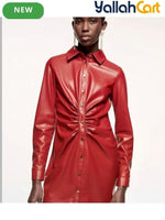 Women's Elegant Leather Red Long Dress