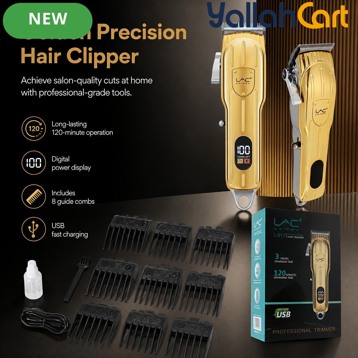 Cordless Hair Clippers with LED Power Display – Golden