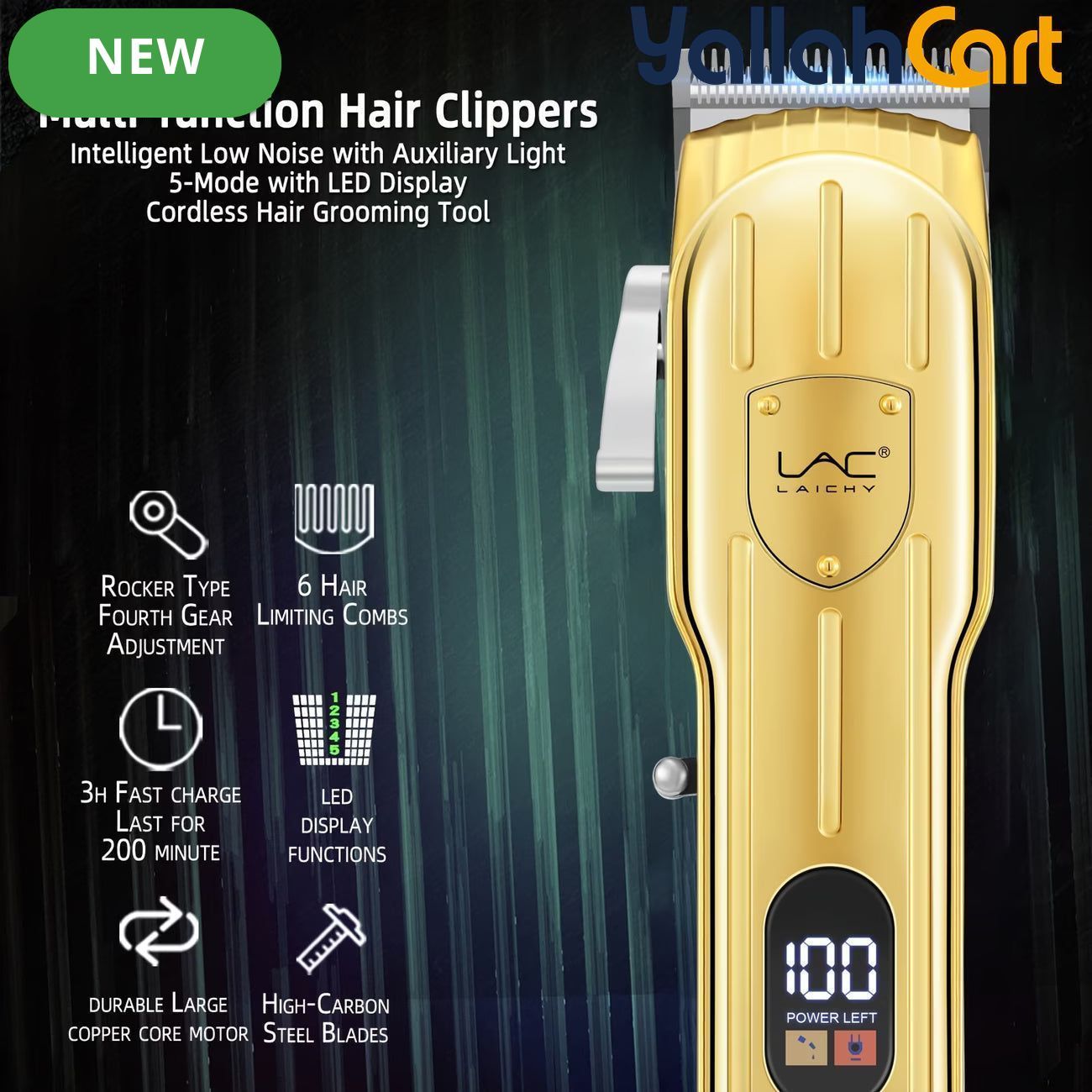 Cordless Hair Clippers with LED Power Display – Golden
