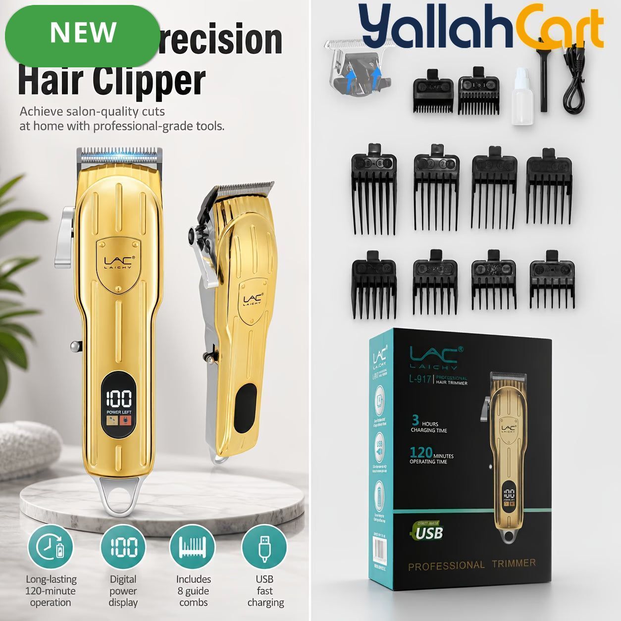 Cordless Hair Clippers with LED Power Display – Golden
