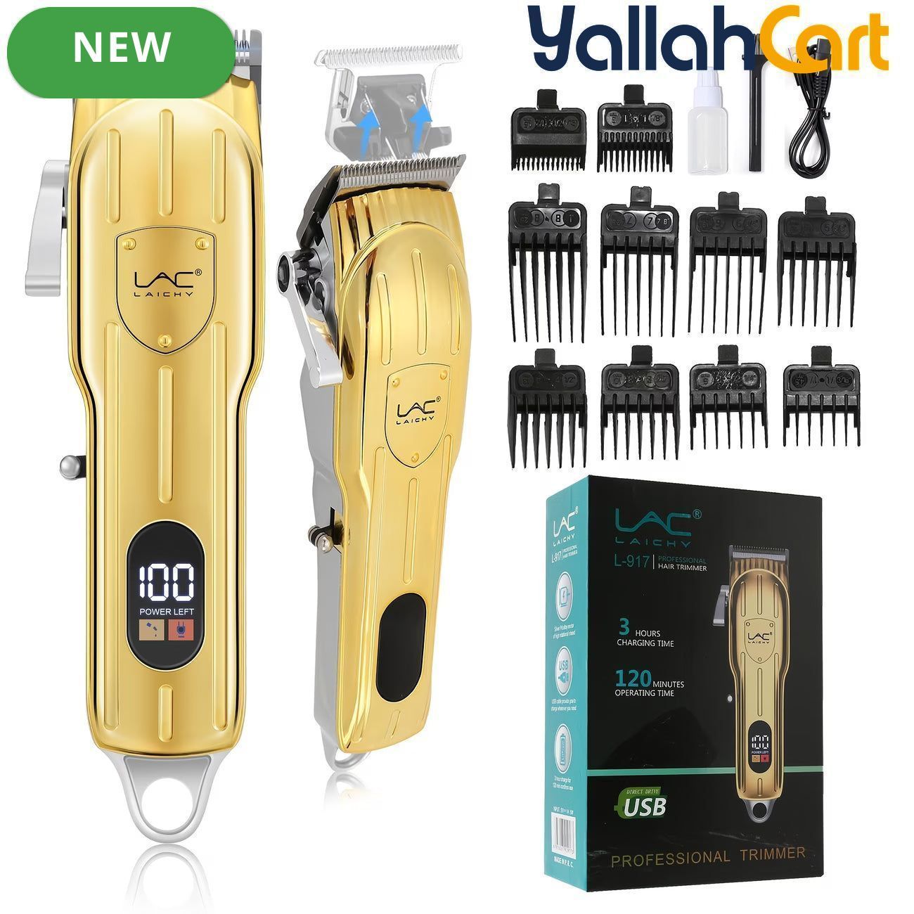 Cordless Hair Clippers with LED Power Display – Golden