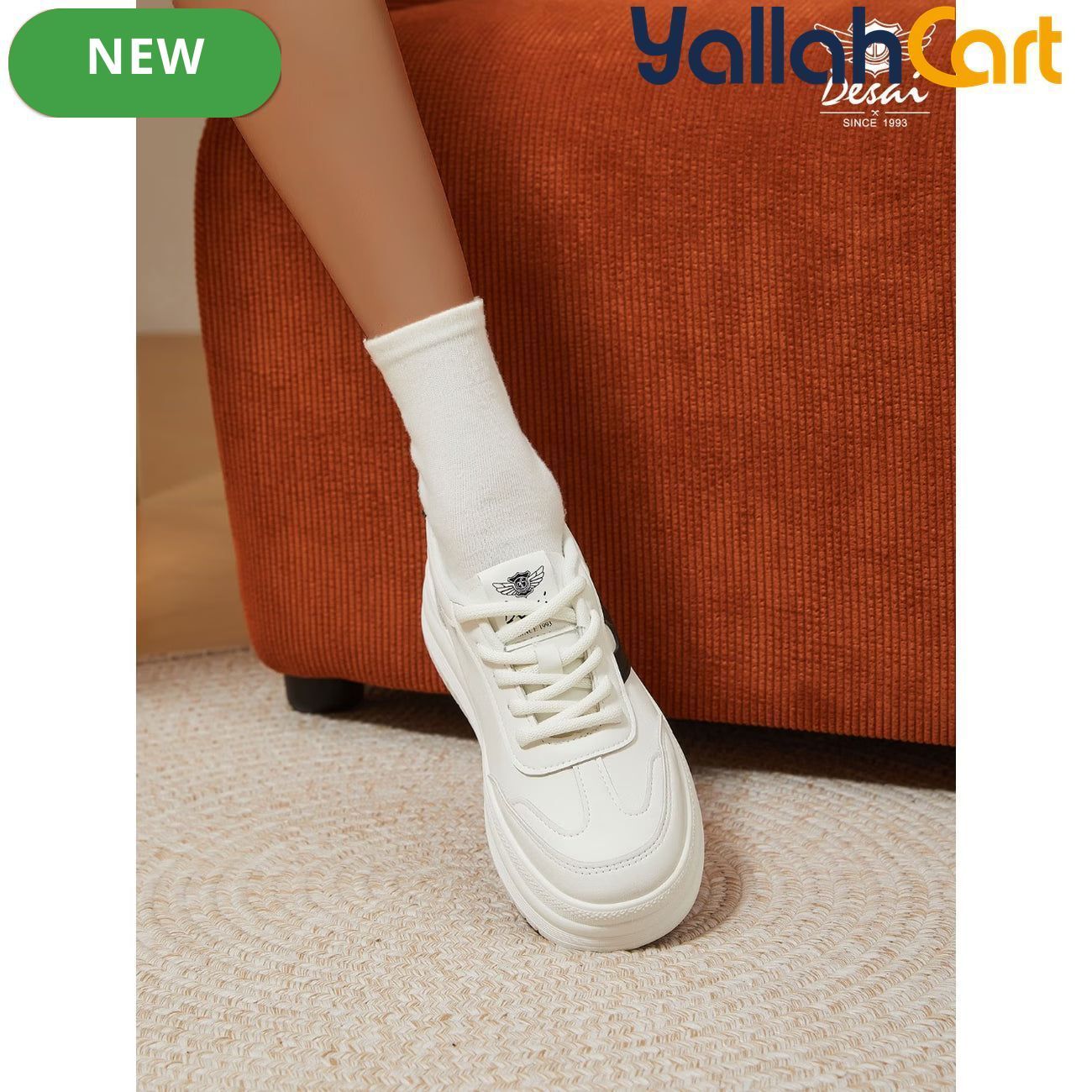 Desai Women's Classic Black &amp; White Platform Sneakers – Lightweight Casual Shoes