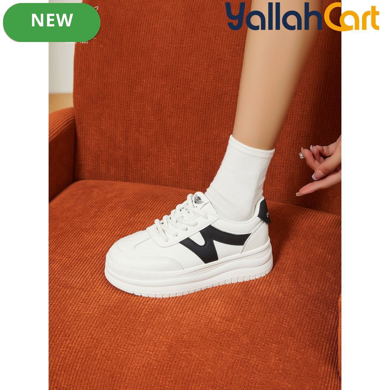 Desai Women's Classic Black &amp; White Platform Sneakers – Lightweight Casual Shoes