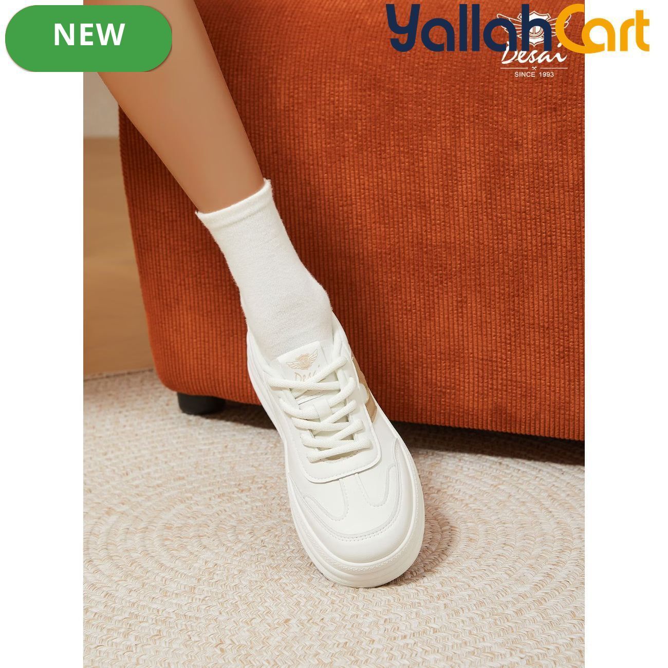 Desai Women's Classic Black &amp; White Platform Sneakers – Lightweight Casual Shoes