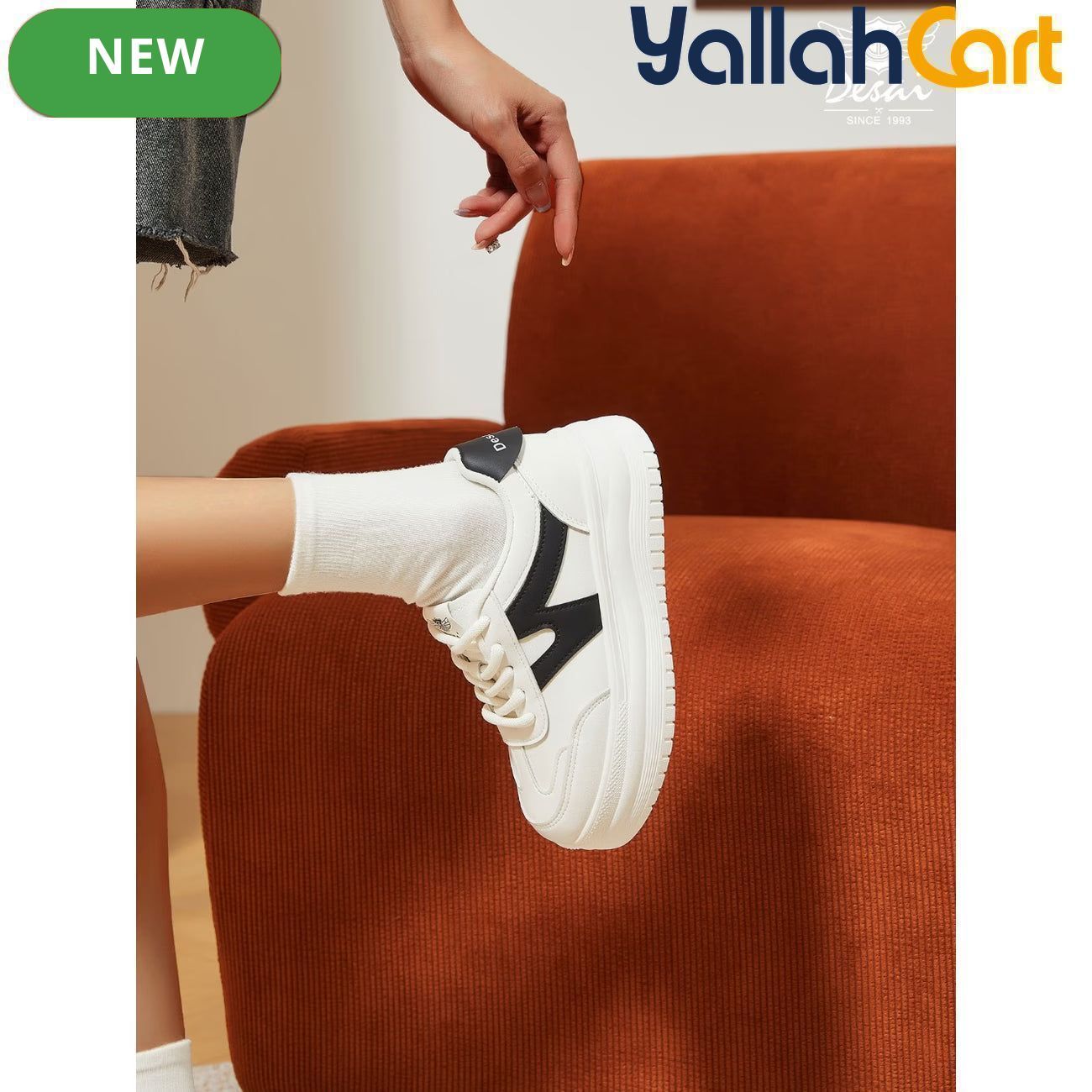 Desai Women's Classic Black &amp; White Platform Sneakers – Lightweight Casual Shoes