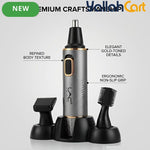 4-in-1 Men's Grooming Kit, Rechargeable Nose Hair Trimmer & Beard Trimmer with Interchangeable Heads – Black