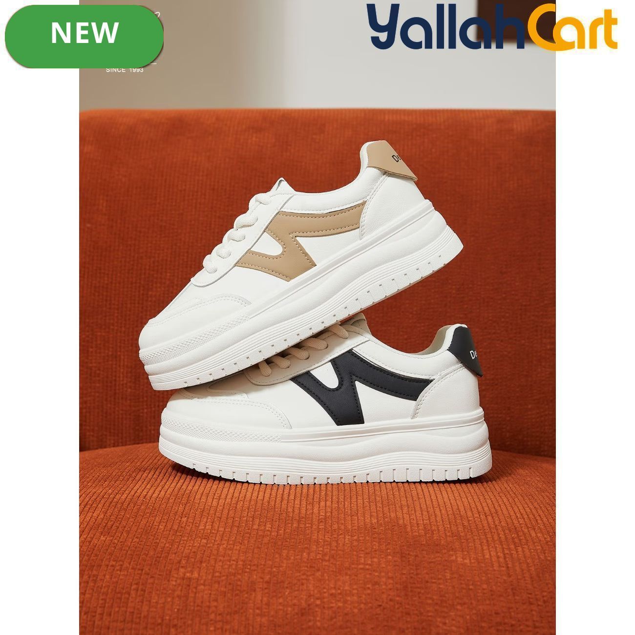Desai Women's Classic Black &amp; White Platform Sneakers – Lightweight Casual Shoes