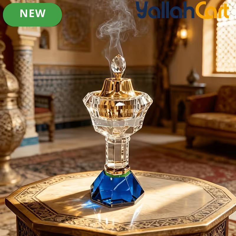 Luxury Middle Eastern Crystal Incense Holder – Faceted High-Footed Decorative Burner