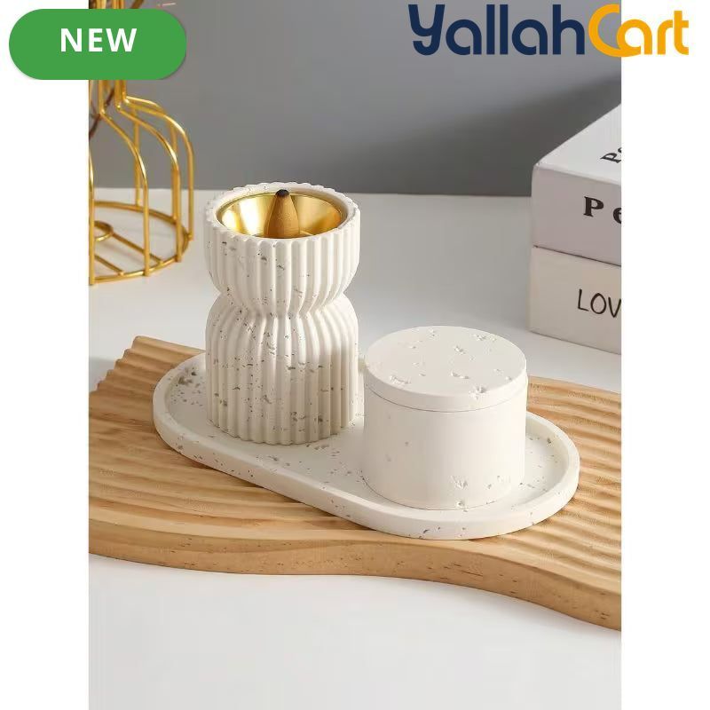 Resin Striped Incense Holder & Jars Tray – Decorative Home & Yoga Space Organizer