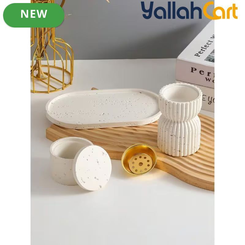 Resin Striped Incense Holder & Jars Tray – Decorative Home & Yoga Space Organizer