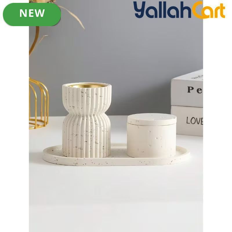 Resin Striped Incense Holder & Jars Tray – Decorative Home & Yoga Space Organizer