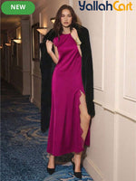 Women’s Black Lace Patchwork High-Slit Dress