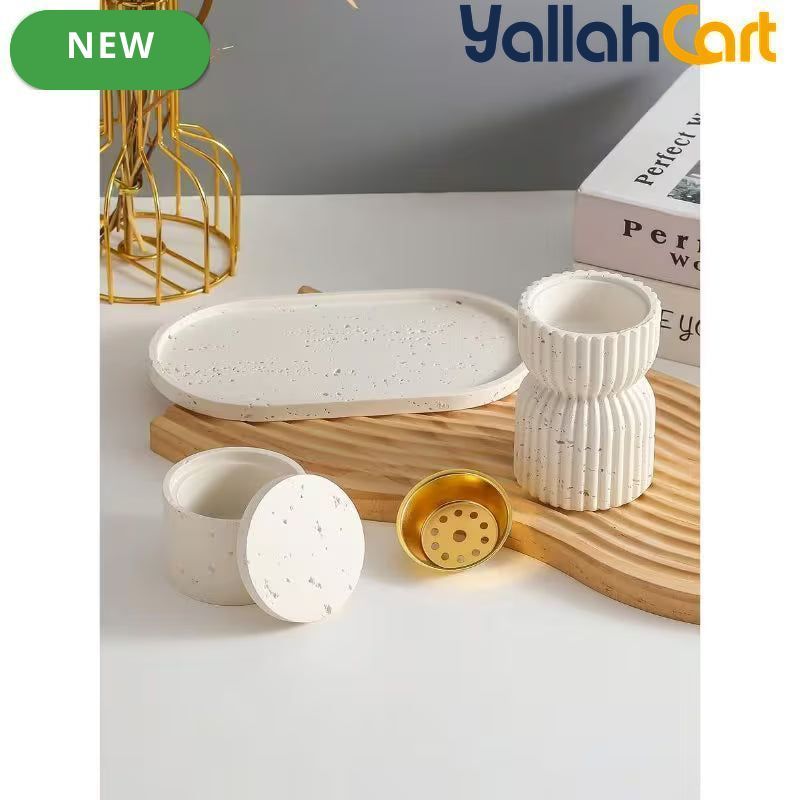 Resin Striped Incense Holder & Jars Tray – Decorative Home & Yoga Space Organizer