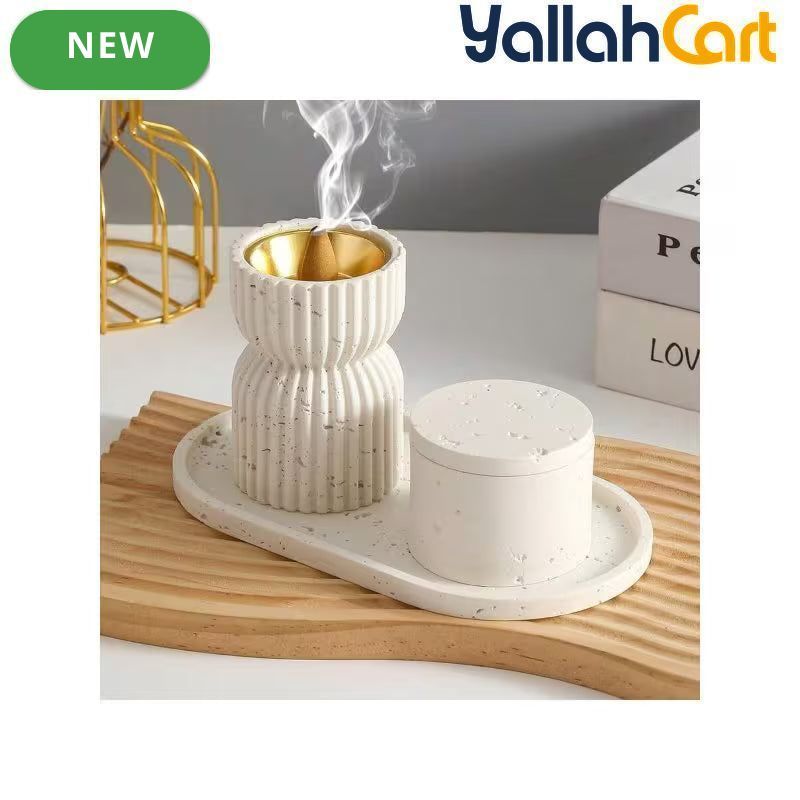 Resin Striped Incense Holder & Jars Tray – Decorative Home & Yoga Space Organizer