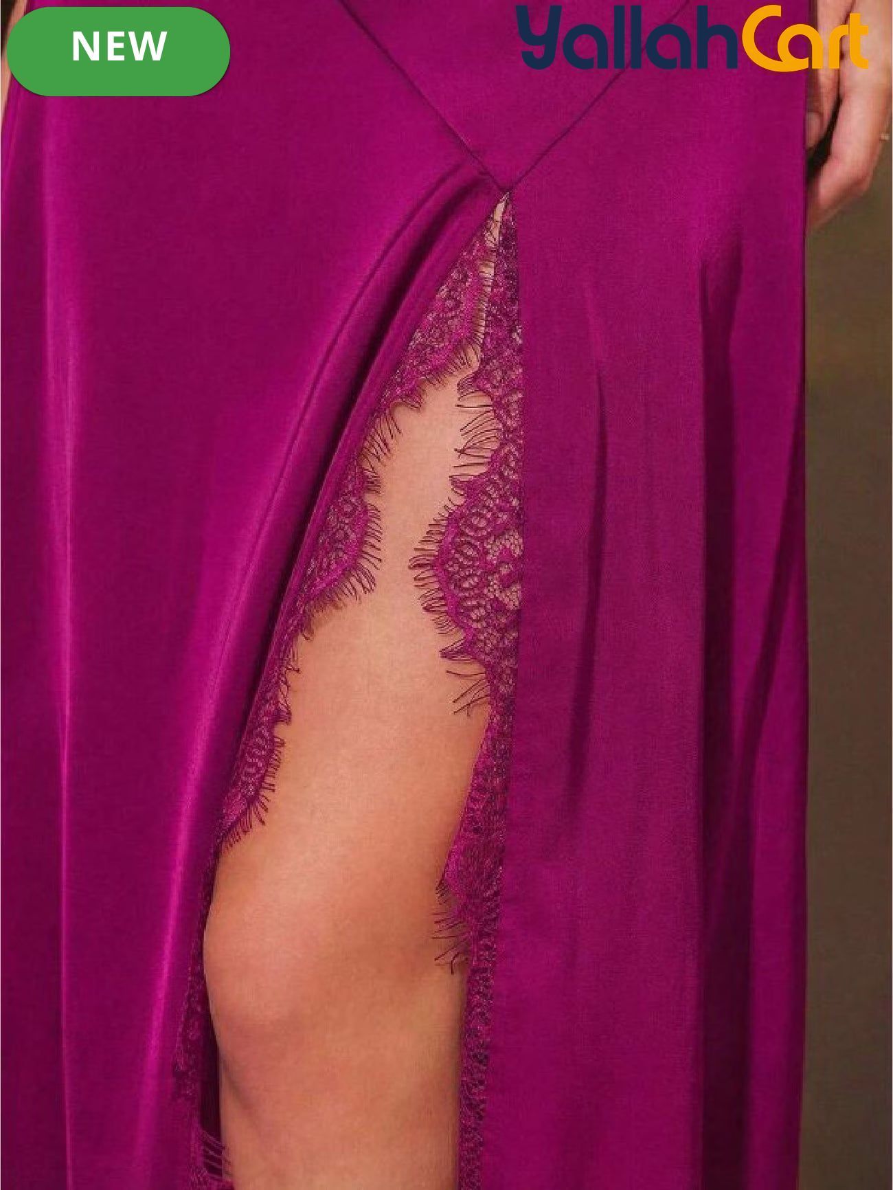 Women’s Black Lace Patchwork High-Slit Dress