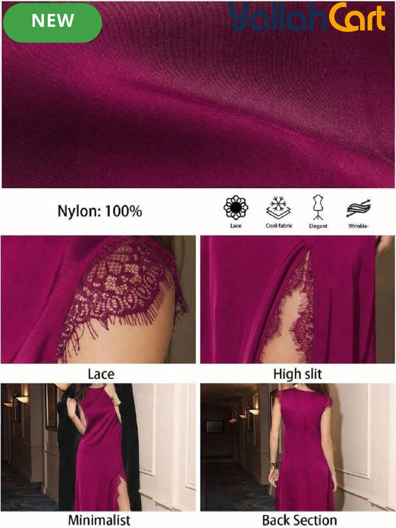 Women’s Black Lace Patchwork High-Slit Dress