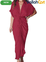 Women’s Collared Shirt Dress – Tie Waist Maxi Button-Front Dress
