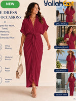 Women’s Collared Shirt Dress – Tie Waist Maxi Button-Front Dress