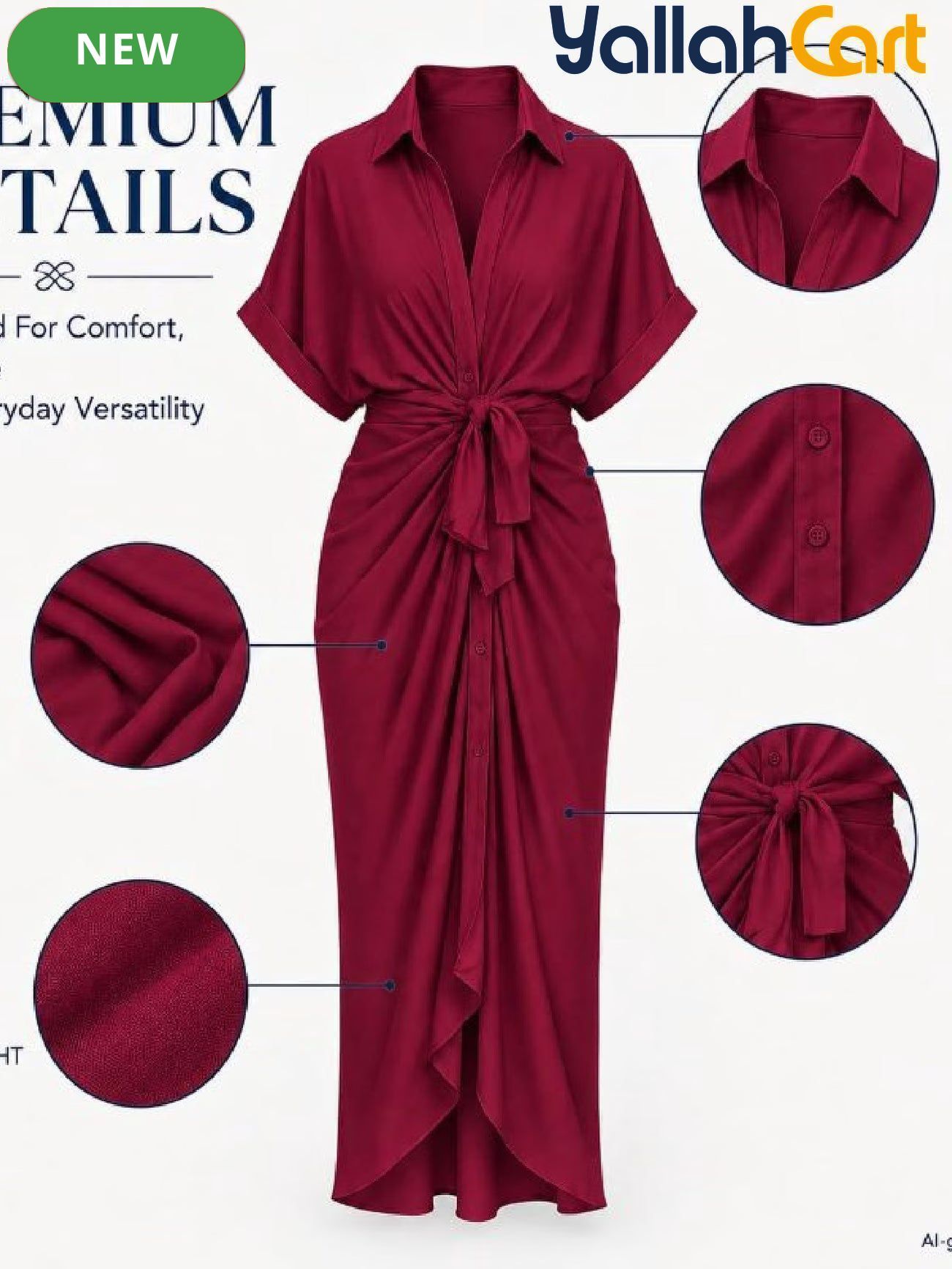 Women’s Collared Shirt Dress – Tie Waist Maxi Button-Front Dress