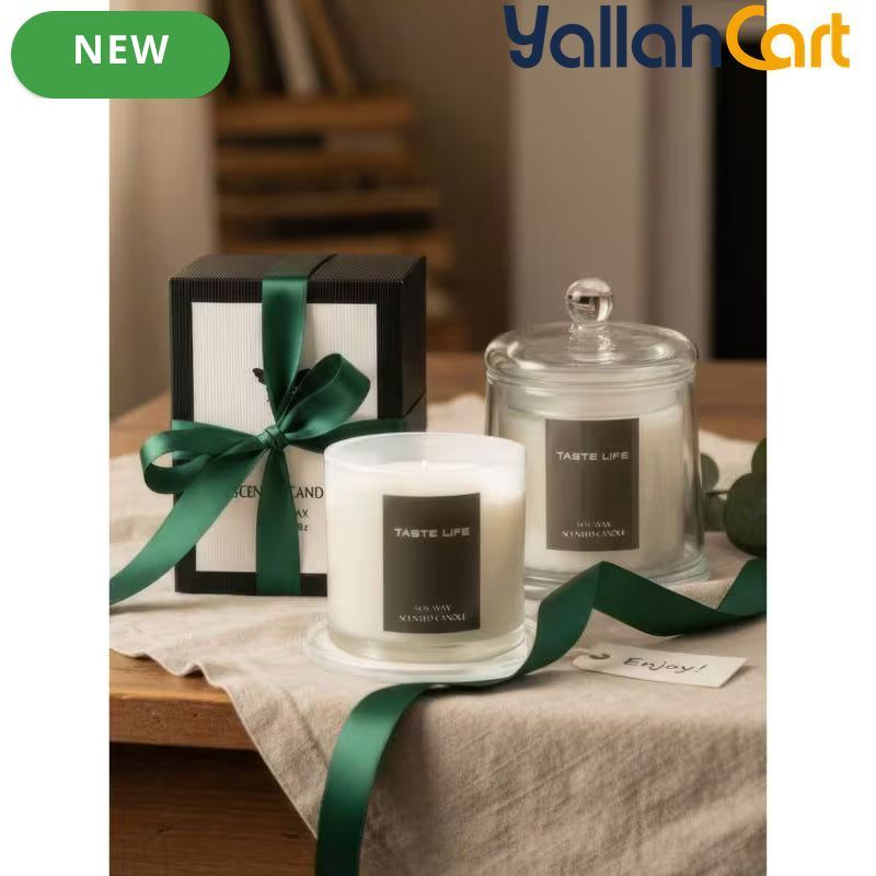 Premium Soy Wax Scented Candle in Glass Jar – Fragrant Essential Oil Candle for Home & Relaxation