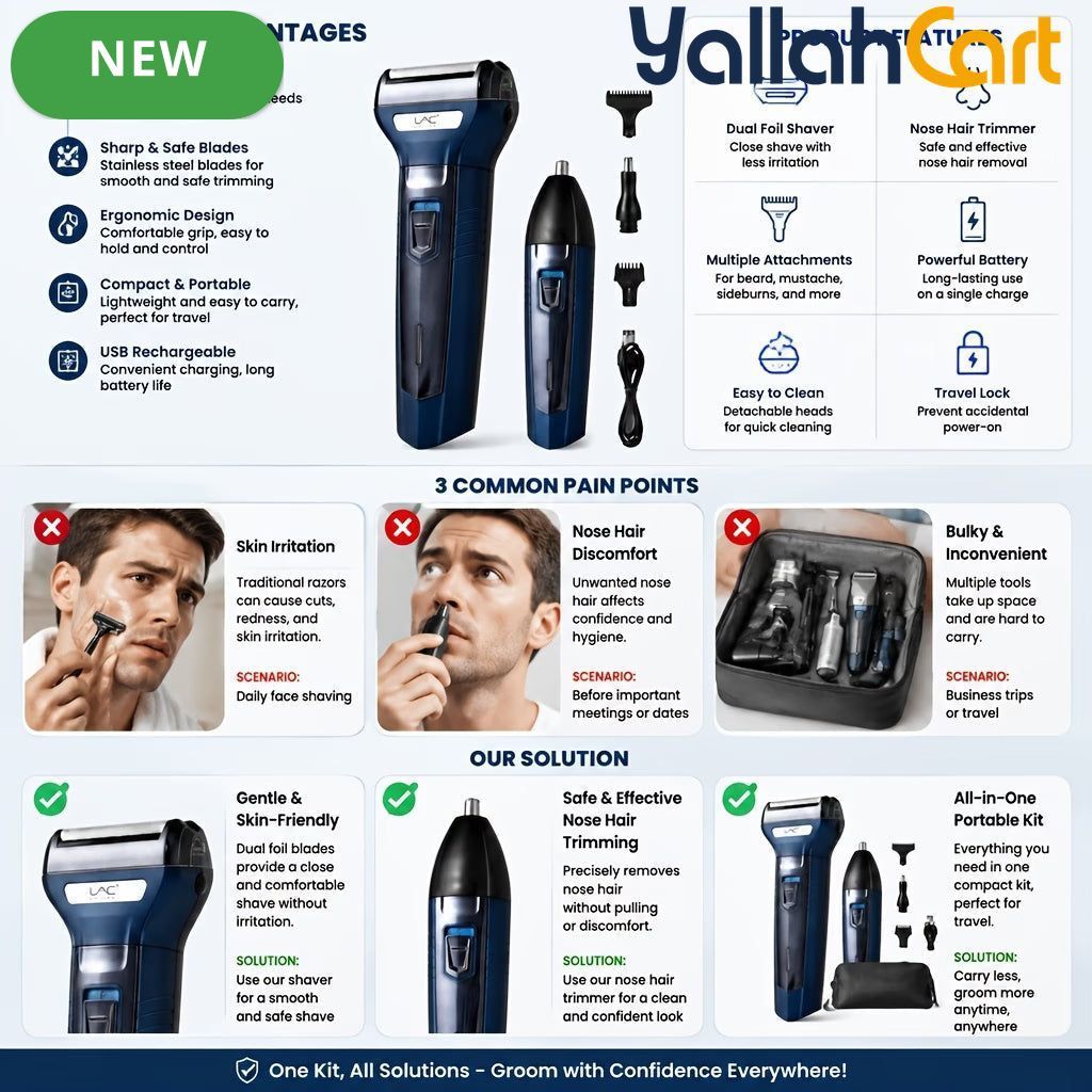 Rechargeable Men’s Grooming Kit Foil Shaver – Deep Blue