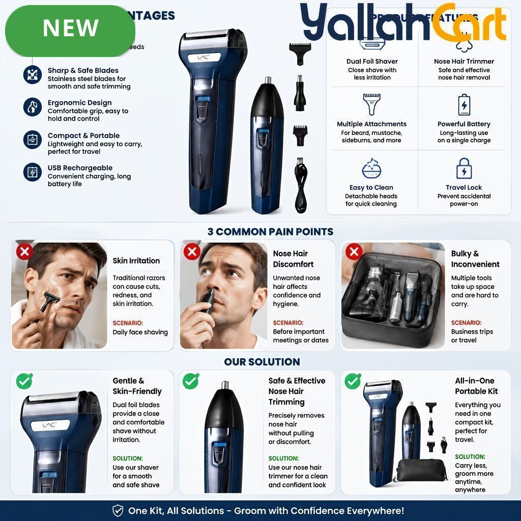 Rechargeable Men’s Grooming Kit Foil Shaver – Deep Blue