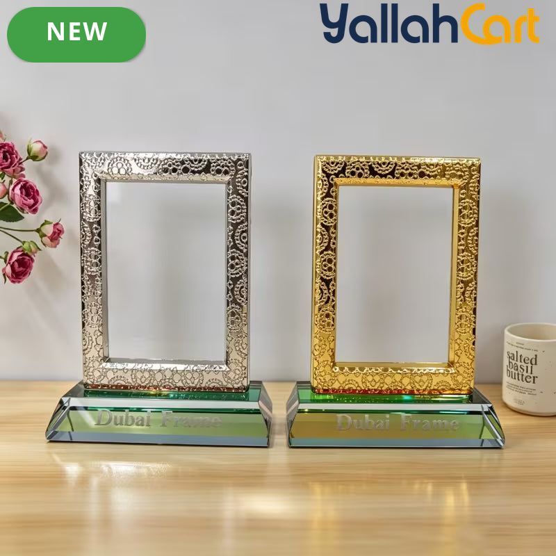 Premium Metal Picture Frame with Acrylic Base – Vintage Floral Desktop Photo Display Stand