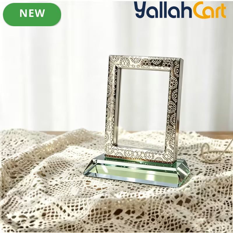 Premium Metal Picture Frame with Acrylic Base – Vintage Floral Desktop Photo Display Stand