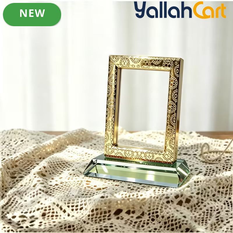 Premium Metal Picture Frame with Acrylic Base – Vintage Floral Desktop Photo Display Stand